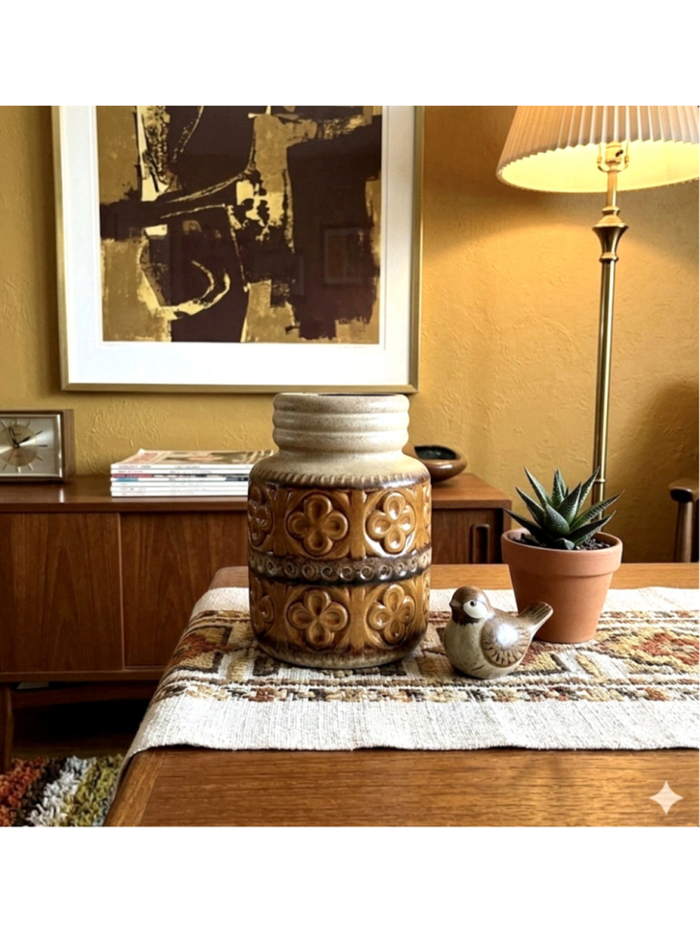 Midcentury West German Scheurich Foligna Vase in Golden Yellow